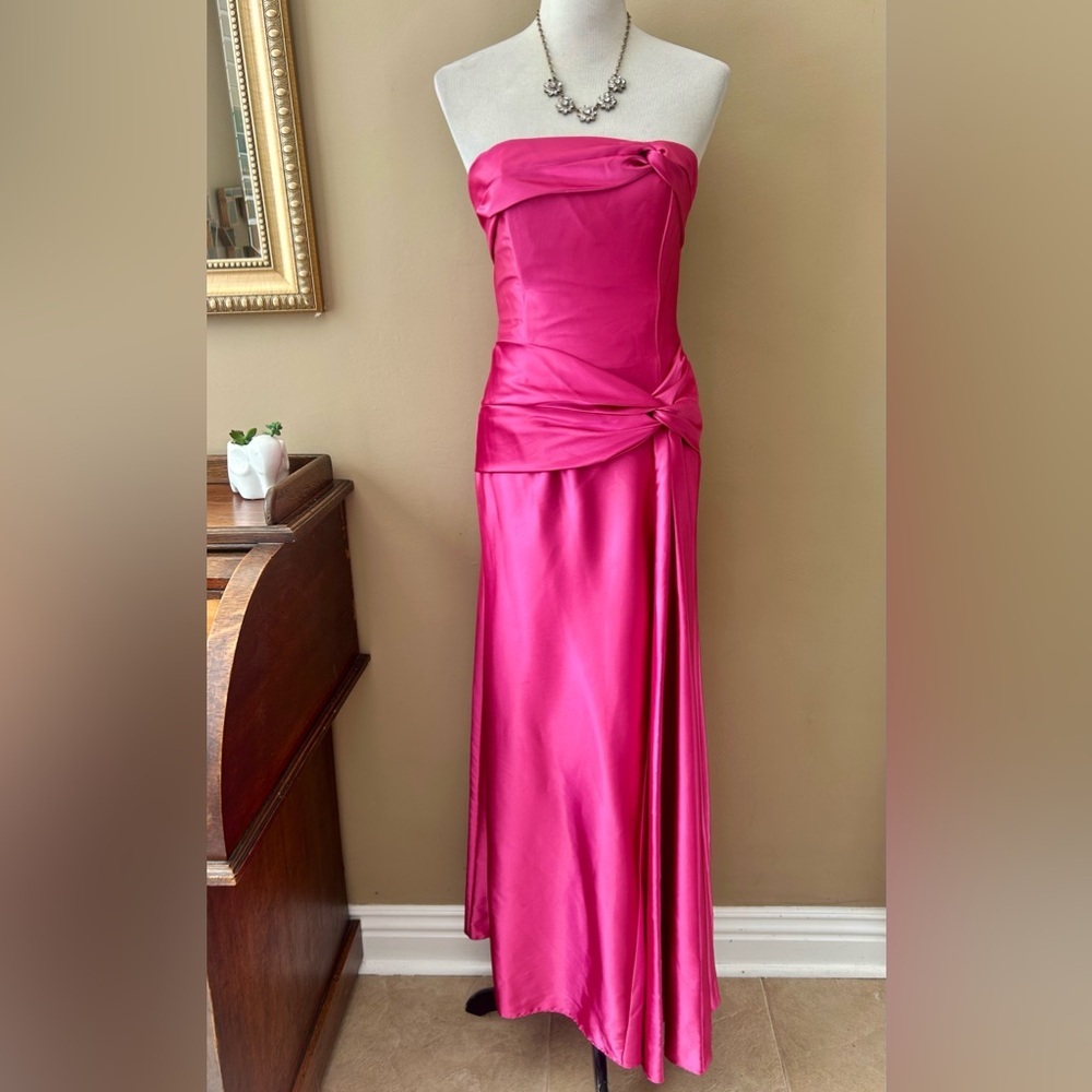 Jessica McClintock Strapless Satin Fuchsia Evening Gown